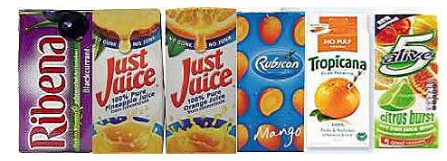 ribena, just juice, rubicon, tropicana 